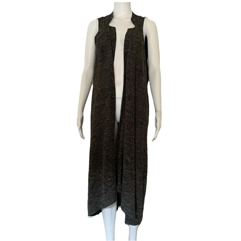 Free People Long Cardigan SWEATER VEST SHIRT‎ TOP Duster Trench Knit Grey SZ-M